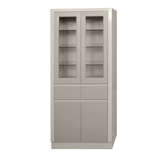 umf-medical_7142_storage-cabinet-with-lockable-upper-doors-two-bottom-drawers-and-two-doors_sandy-grey storage cabinet with lockable upper doors two bottom drawers and two doors